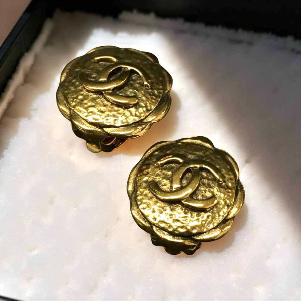 Sold Authentic CHANEL Gold Tone Clip On Earrings EUC